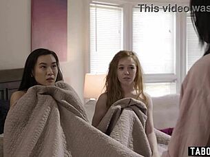 uhh stepmom caught me at my korean gfs house for lesbian 3some!