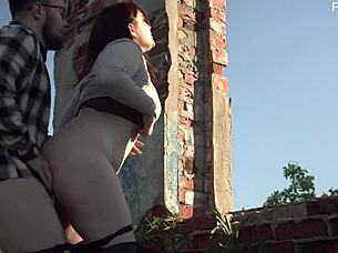 a lot of cum in her pussy after hard public sex!