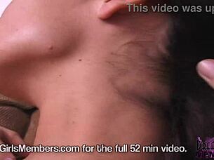 tanned brunette lets cameraman play with her big tits in casting interview