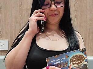 Petite couple fucks in bedroom.