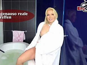 Deutsche blonde hausfrau says, 'Blonde hausfrau with big tits.'