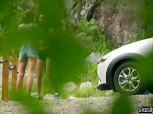 A mysterious hermit watches his girlfriends engage in lesbian muff diving and oral sex.