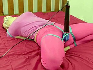 asian woman hogtied in bondage scene