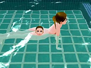 anime woman bathes in japanese public sento