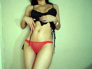 Hot Brunette Strips and Masturbates on Webcam!