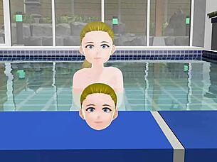 anime woman bathes in japanese public sento