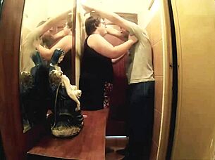 Watch me fuck the fat girl between walls, sucking cock then pounding pussy and ass