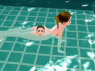 anime woman bathes in japanese public sento