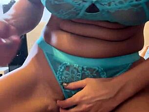 wife porn submitted by wifebucket - my perfect blonde wife in blue lace lingerie riding and sucking my cock until it explodes