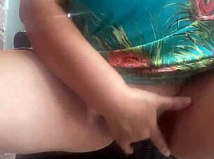 in public, she's fingering her shaved pussy