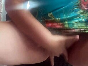 in public, she's fingering her shaved pussy