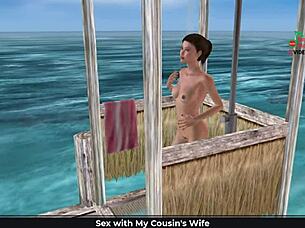 Animated 3D Cartoon Girl Poses Sexily On Beach And Showers