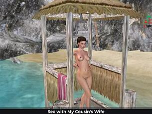 Animated 3D Cartoon Girl Poses Sexily On Beach And Showers