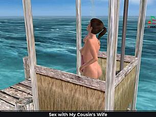 Animated 3D Cartoon Girl Poses Sexily On Beach And Showers