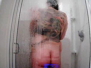 Raven Grey Showers With Shaved Pussy In Intense Voyeur Scene