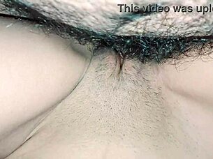 The amateur's shaved vagina overflows with creampie after intense cock pounding.