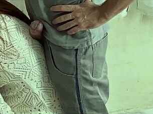 Housewife Receives Naughty Maintenance Man Outdoors!