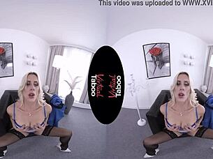 Blonde hairless girl masturbates big ass in office pov