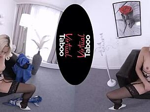 Blonde hairless girl masturbates big ass in office pov