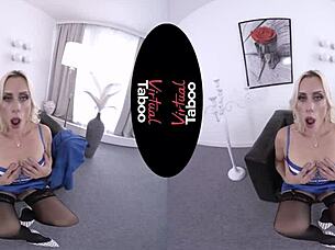 Blonde hairless girl masturbates big ass in office pov