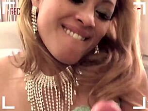 Maxine x, that ebony cougar gives sloppy blowjob before threesome fun