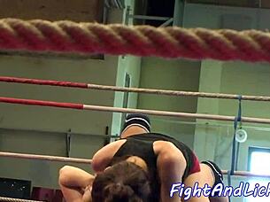 Beautiful Babe Gets Anally Fingered By Lesbian Beauty During Glamour Wrestling