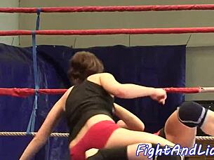 Beautiful Babe Gets Anally Fingered By Lesbian Beauty During Glamour Wrestling