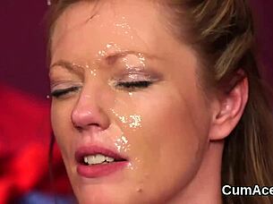 Unusual hottie gulps cum shots on face 😋