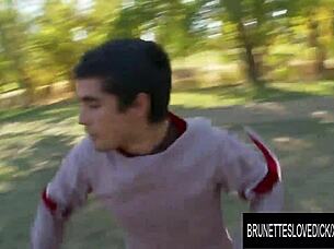 brunettes love dick - young 18+ damsel amia miley rewards her brave hero