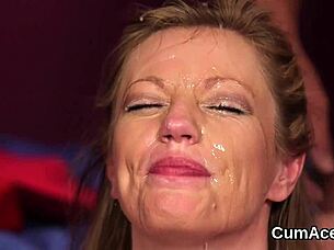 Unusual hottie gulps cum shots on face 😋