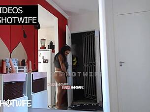 wife receives delivery guy comfortably, more on red and sheer?