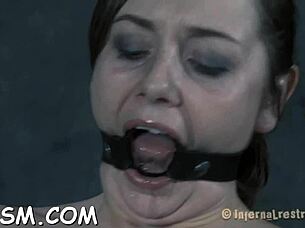 Nude brunette hottie beauty teasing her button with toys. this slave babe's masturbation is so hardcore and fetish-like.