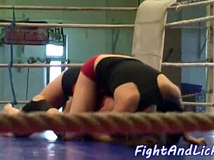 Beautiful Babe Gets Anally Fingered By Lesbian Beauty During Glamour Wrestling