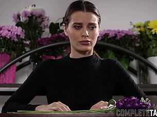 fetish brunette in heels gets facial!