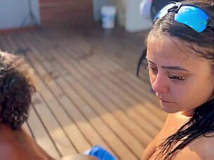 Couple Swaps in Pool with Wife and Young Friend