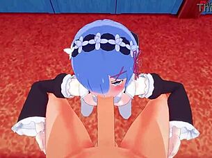 rem boobjob maid in re zero anime game