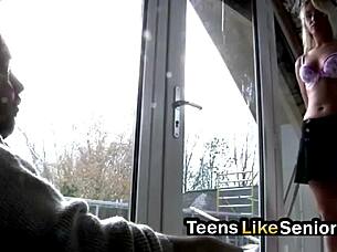 nerdy teen interacts with grandpa in an intense way, sucking and missionary style