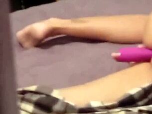 Friend spies on her masturbating with dildo wet pussy exposed