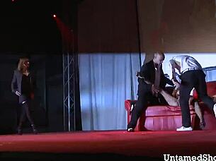 two busty girls rip clothes in threesome