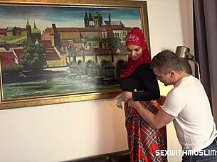 busty muslim babe in roleplay with her couple