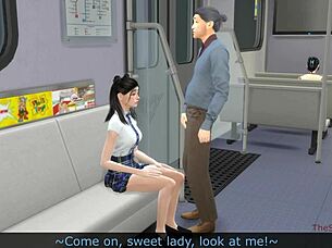 Old stranger gropes young 18+ Asian student in crowded subway