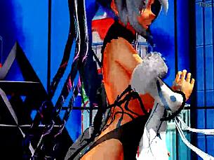 Beautiful half-naked whore dances with naked pussy intensely.