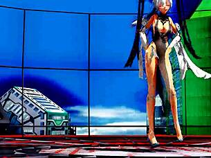 Beautiful half-naked whore dances with naked pussy intensely.