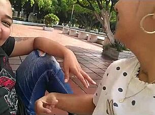colombian lesbians enjoy mutual pleasure in public park