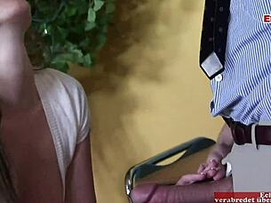 brunette girl gets cumshot in mouth from teacher