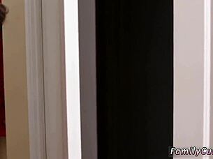 teen babysitter splashes in pool for taboo family fun.