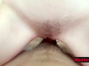 Big titty redhead teen moans loudly while riding her stepbrother's big cock and masturbating her nipples