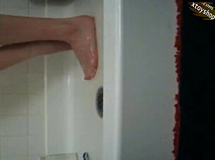 Hot big tits girlfriend masturbates in the shower with a shampoo bottle 😍