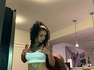 Sexy latina puts away groceries then takes big black dick part 2