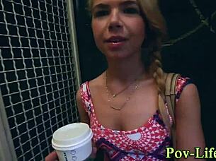 teen blonde takes big cock cum in pov hd